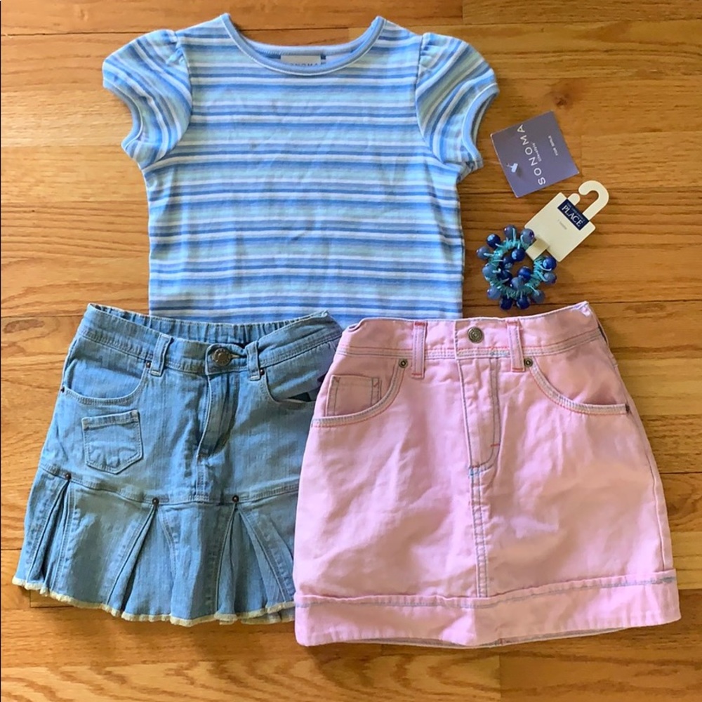 Girls outfit, two skorts, skirt, shirt,size 6/6X/7